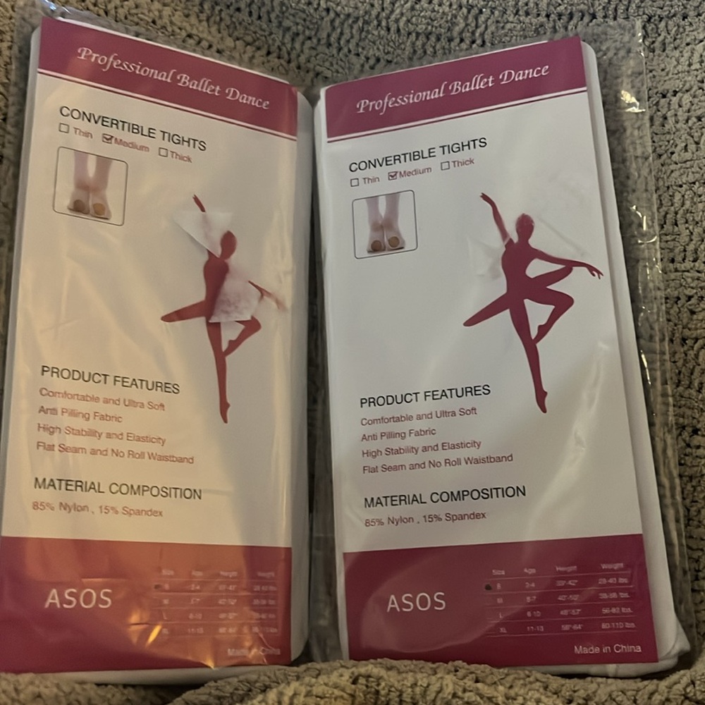 2 pairs of ASOS Professional Ballet Dance Convertible Tights, size small